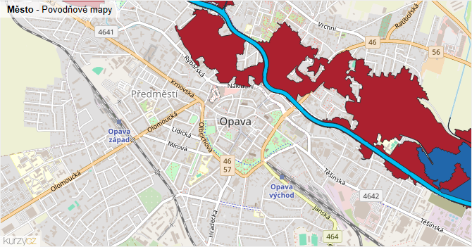 Město - záplavové mapy stoleté vody