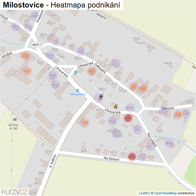Mapa Milostovice - Firmy v městské části.