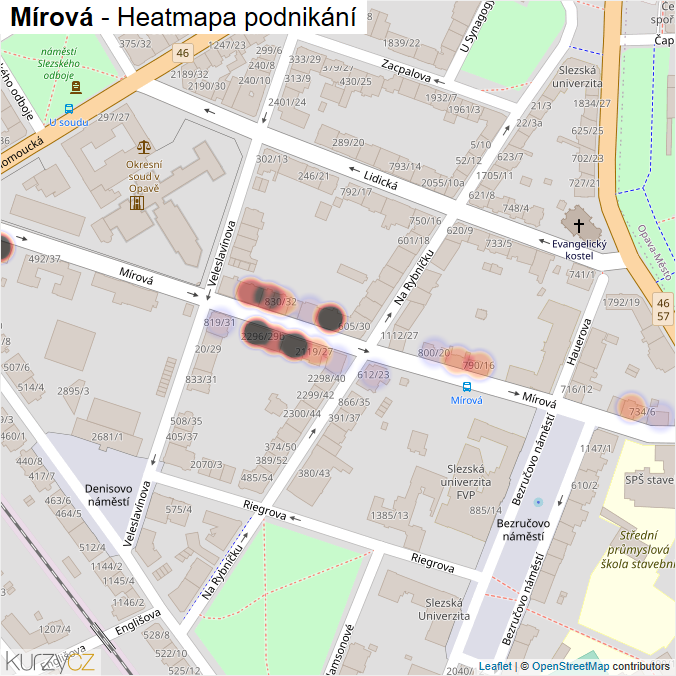 Mapa Mírová - Firmy v ulici.