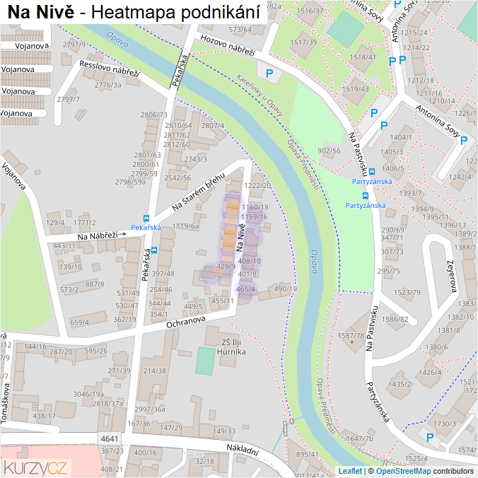 Mapa Na Nivě - Firmy v ulici.