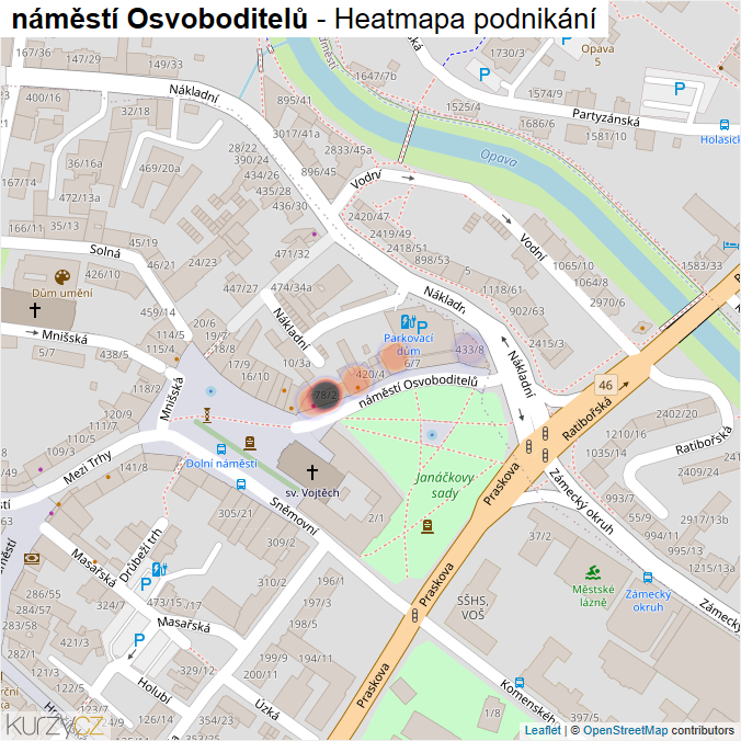 Mapa náměstí Osvoboditelů - Firmy v ulici.
