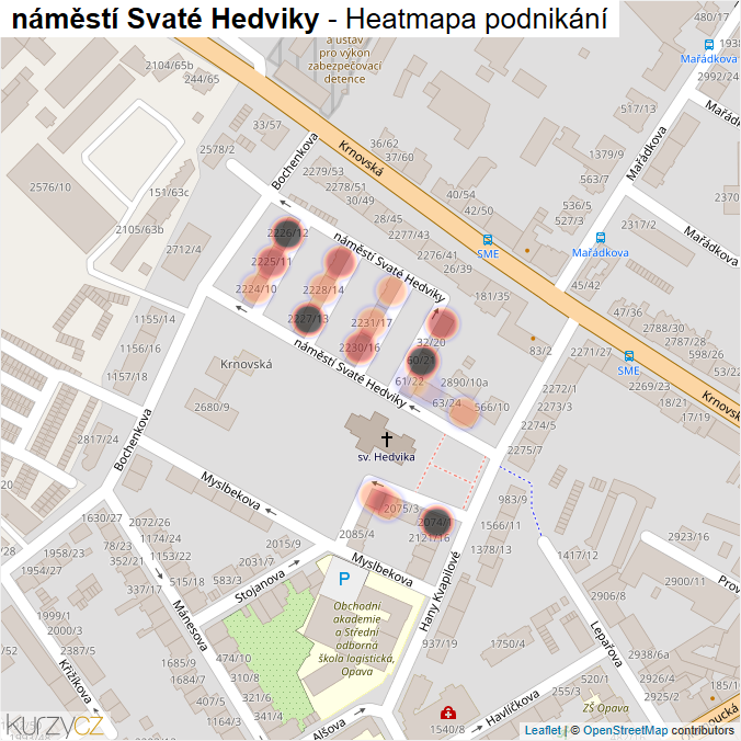 Mapa náměstí Svaté Hedviky - Firmy v ulici.