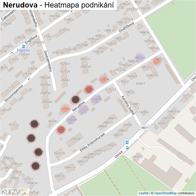 Mapa Nerudova - Firmy v ulici.