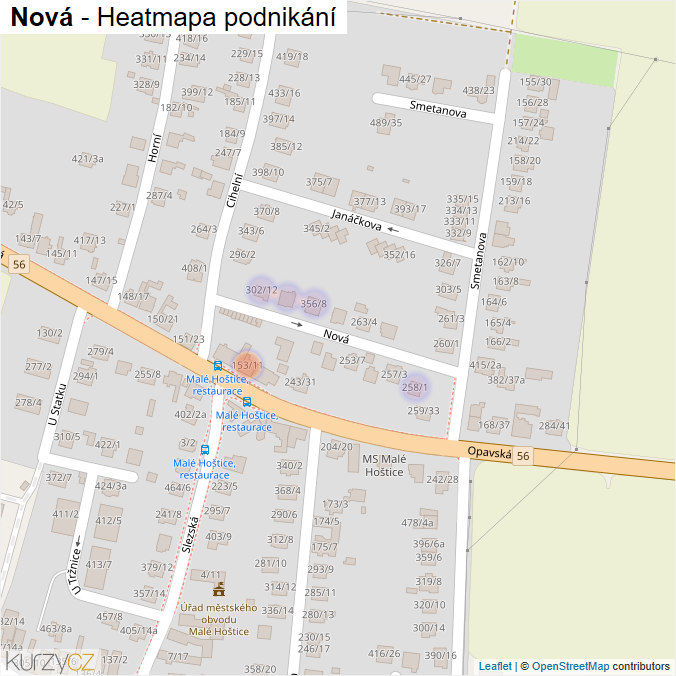 Mapa Nová - Firmy v ulici.