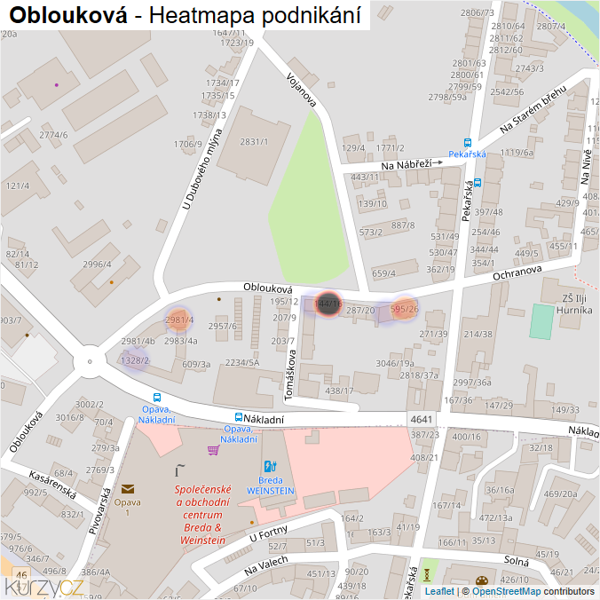 Mapa Oblouková - Firmy v ulici.