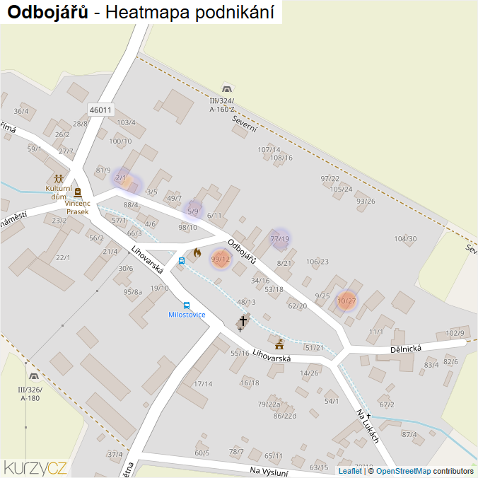 Mapa Odbojářů - Firmy v ulici.