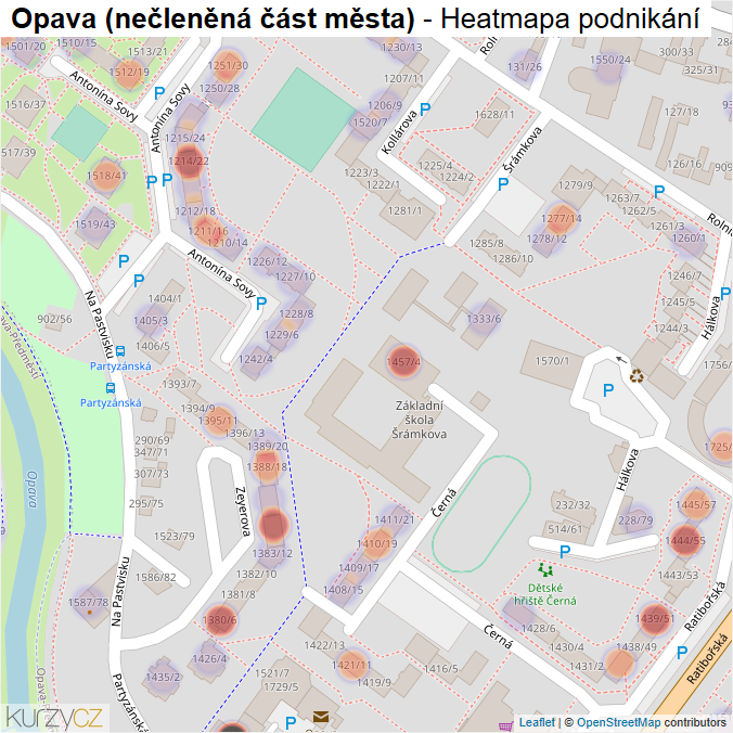 Mapa Opava (nečleněná část města) - Firmy v městské části.