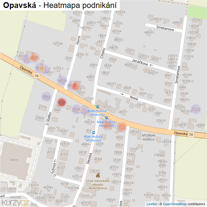 Mapa Opavská - Firmy v ulici.