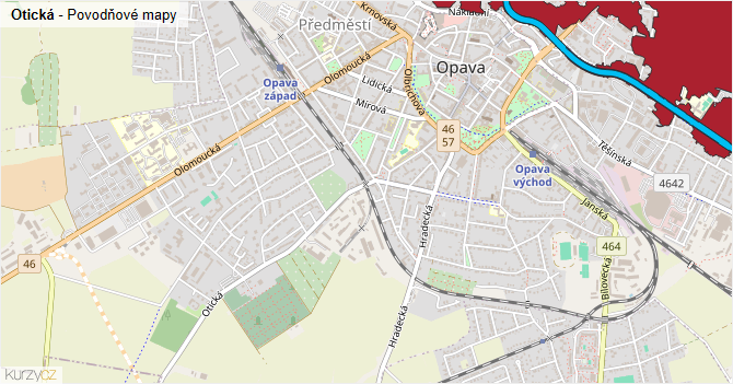 Otická - záplavové mapy stoleté vody
