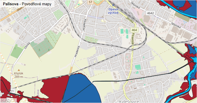 Palisova - záplavové mapy stoleté vody