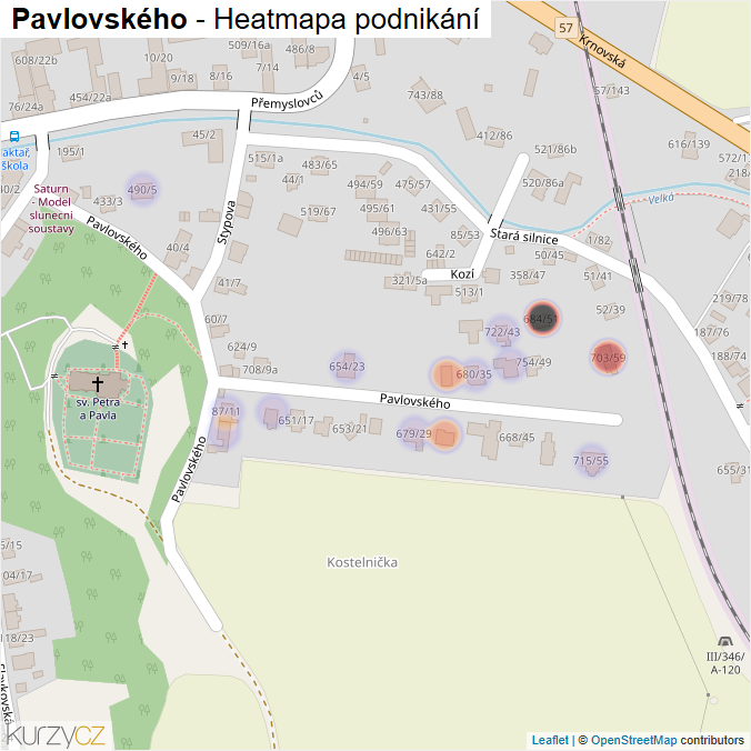 Mapa Pavlovského - Firmy v ulici.
