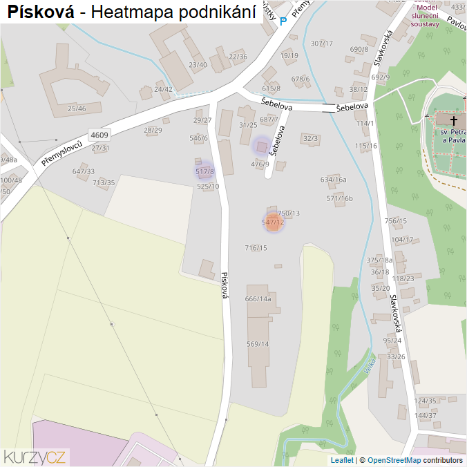 Mapa Písková - Firmy v ulici.