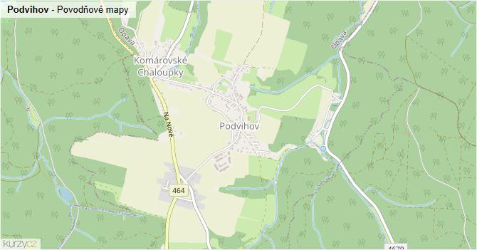 Podvihov - záplavové mapy stoleté vody