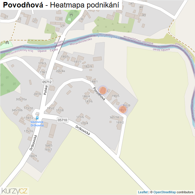 Mapa Povodňová - Firmy v ulici.
