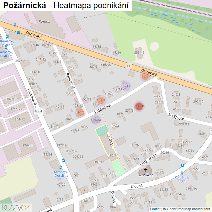 Mapa Požárnická - Firmy v ulici.