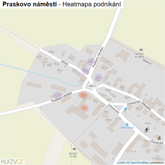 Mapa Praskovo náměstí - Firmy v ulici.