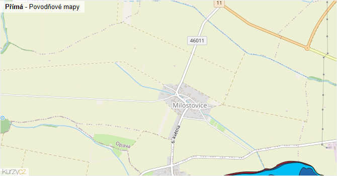 Přímá - záplavové mapy stoleté vody