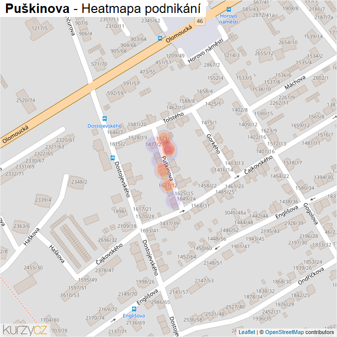 Mapa Puškinova - Firmy v ulici.