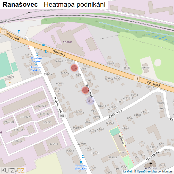Mapa Ranašovec - Firmy v ulici.