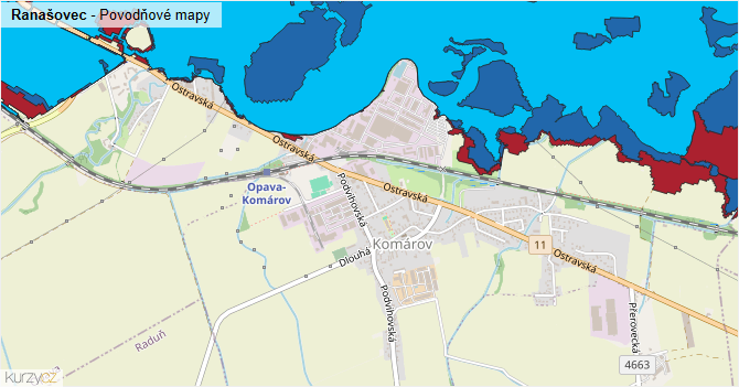 Ranašovec - záplavové mapy stoleté vody