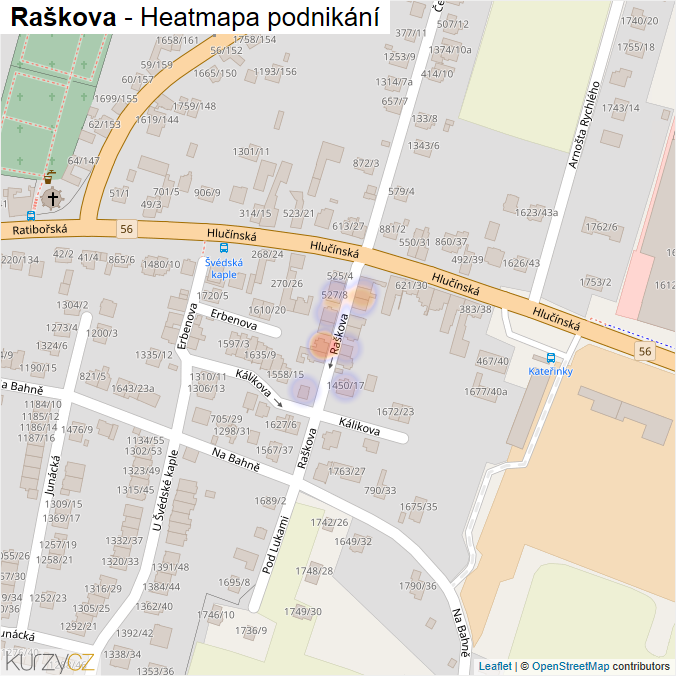 Mapa Raškova - Firmy v ulici.