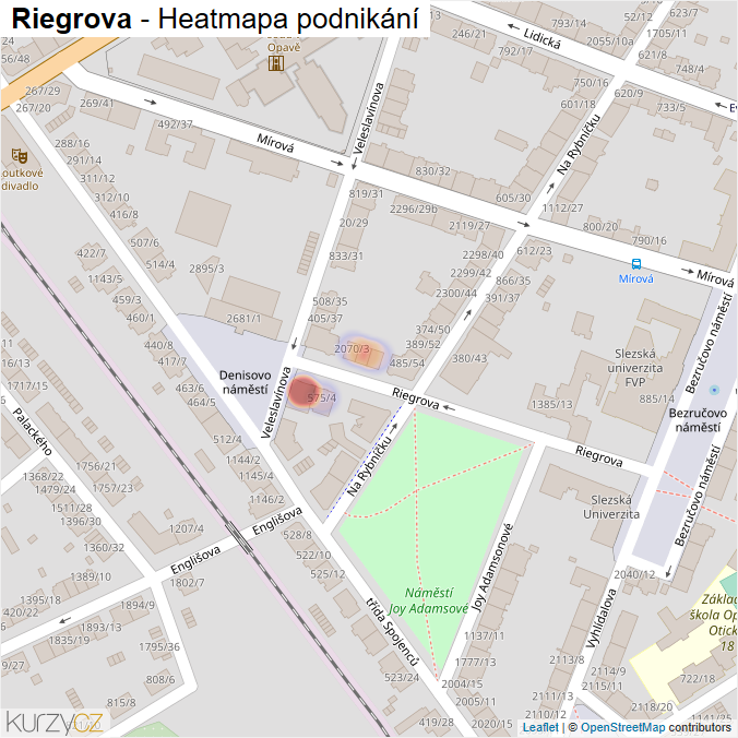 Mapa Riegrova - Firmy v ulici.