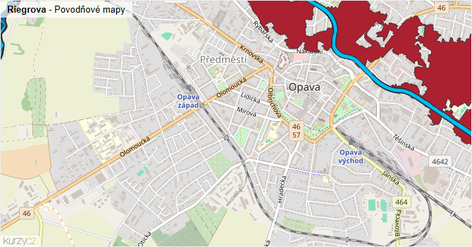 Riegrova - záplavové mapy stoleté vody