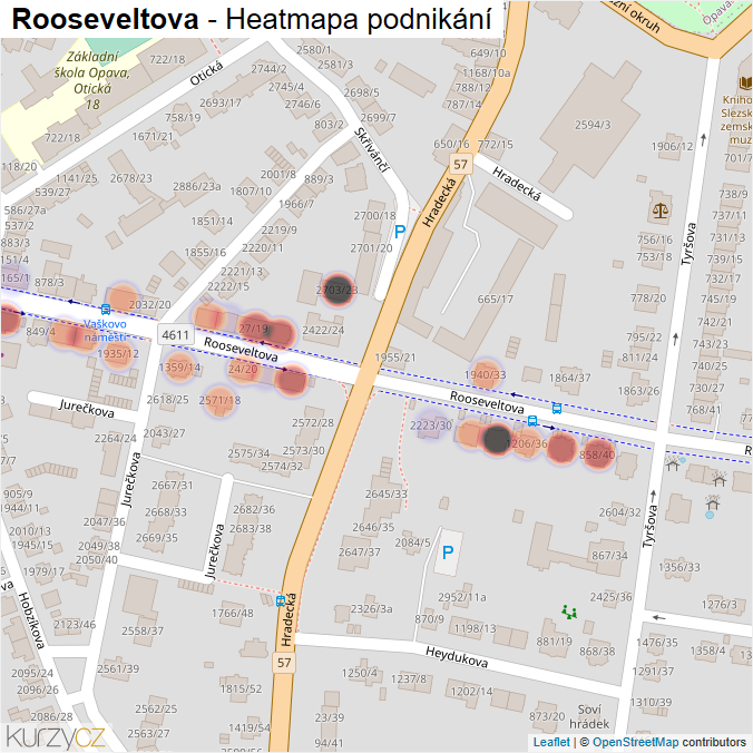 Mapa Rooseveltova - Firmy v ulici.