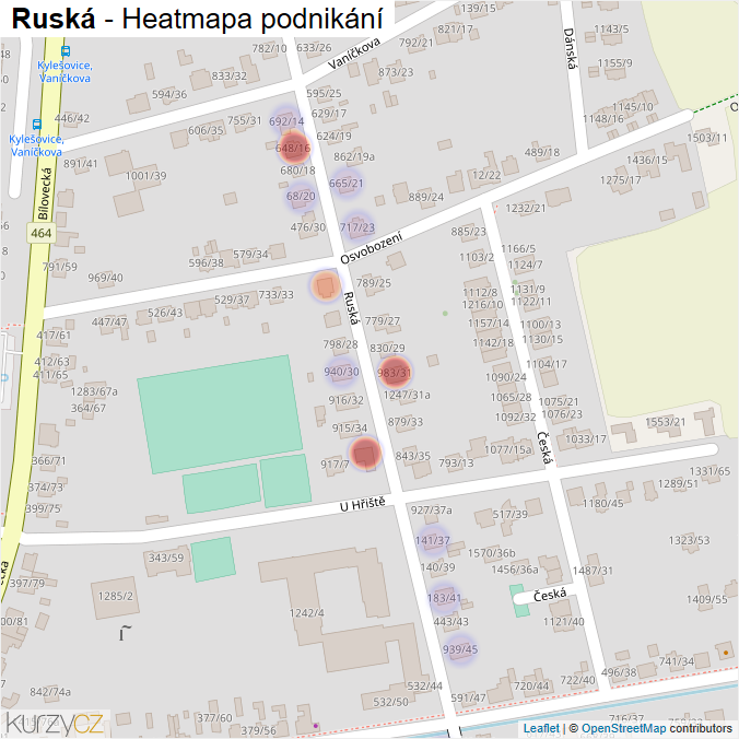 Mapa Ruská - Firmy v ulici.