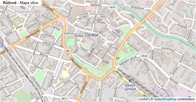 Růžová - mapa ulice