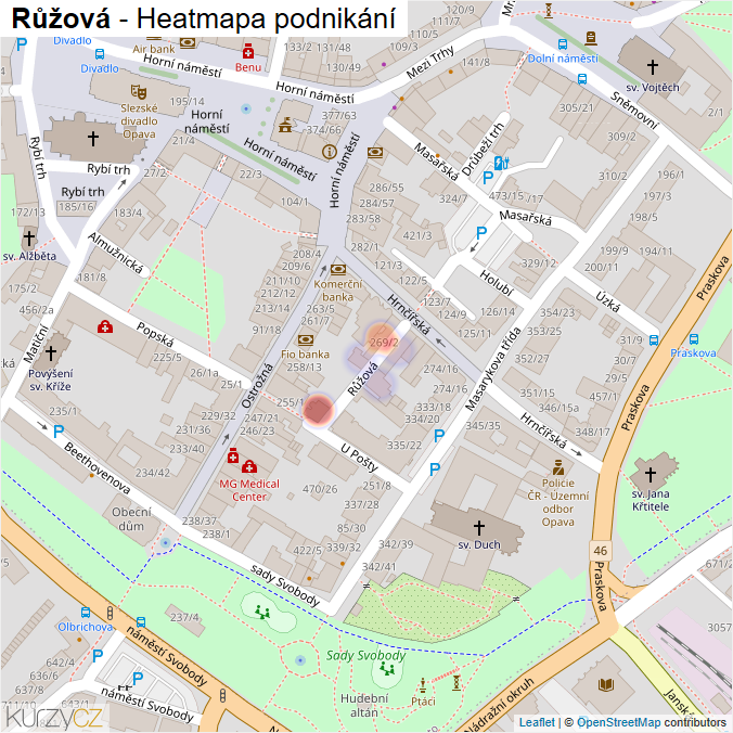 Mapa Růžová - Firmy v ulici.