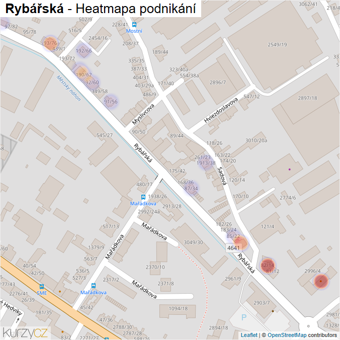 Mapa Rybářská - Firmy v ulici.