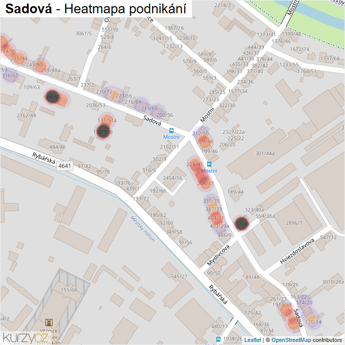 Mapa Sadová - Firmy v ulici.