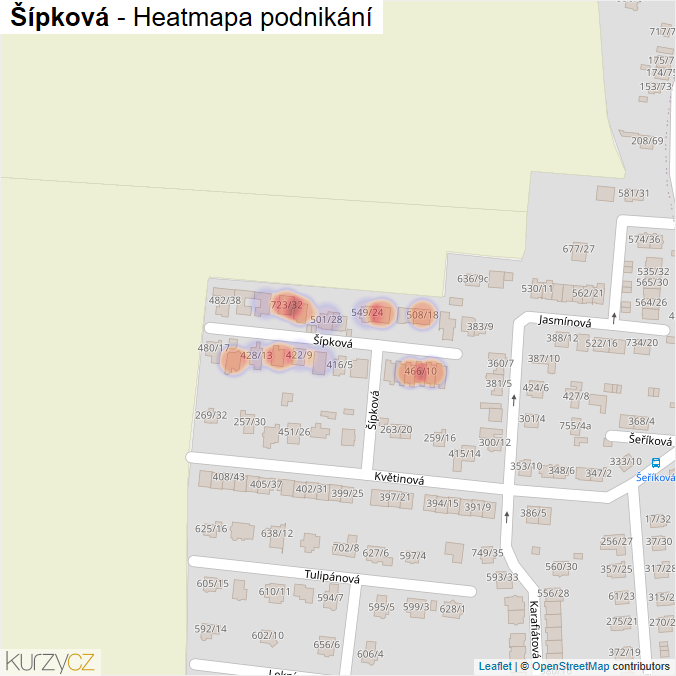 Mapa Šípková - Firmy v ulici.