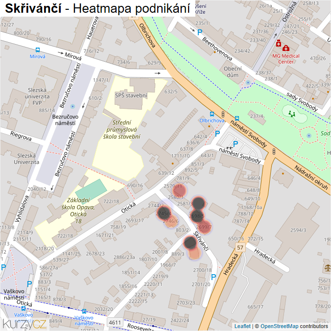 Mapa Skřivánčí - Firmy v ulici.