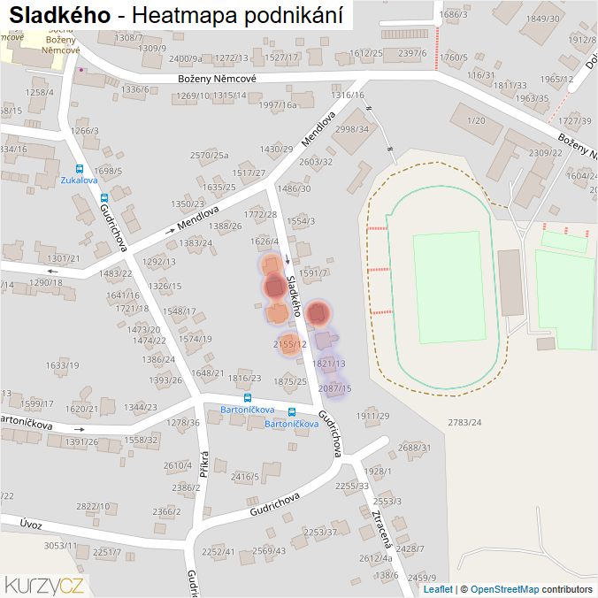 Mapa Sladkého - Firmy v ulici.