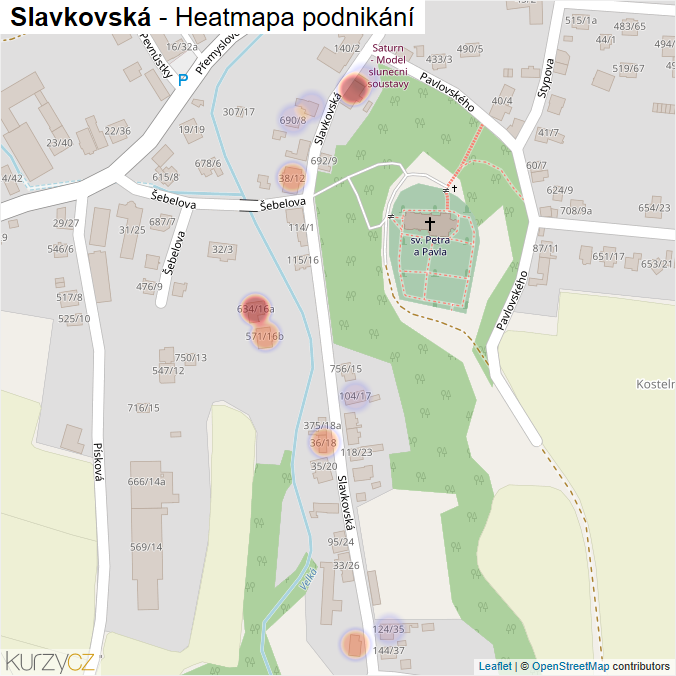 Mapa Slavkovská - Firmy v ulici.