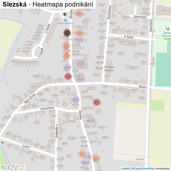 Mapa Slezská - Firmy v ulici.