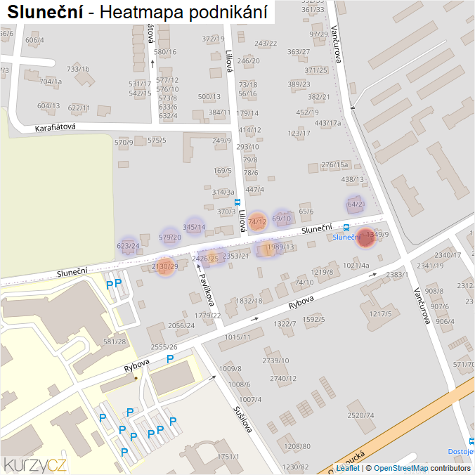 Mapa Sluneční - Firmy v ulici.
