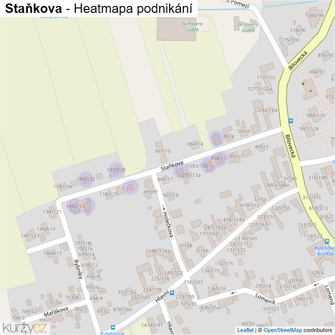 Mapa Staňkova - Firmy v ulici.