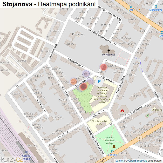 Mapa Stojanova - Firmy v ulici.