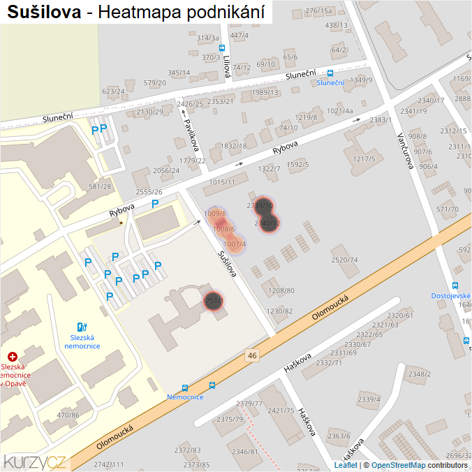 Mapa Sušilova - Firmy v ulici.