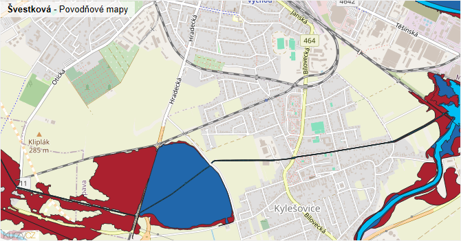 Švestková - záplavové mapy stoleté vody