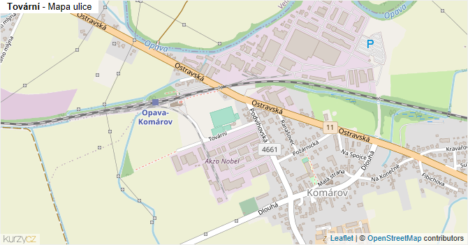 Tovární - mapa ulice