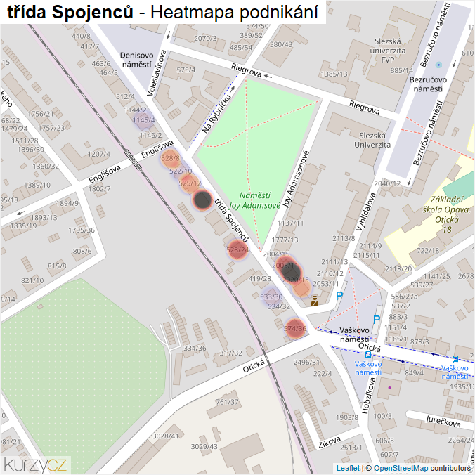 Mapa třída Spojenců - Firmy v ulici.