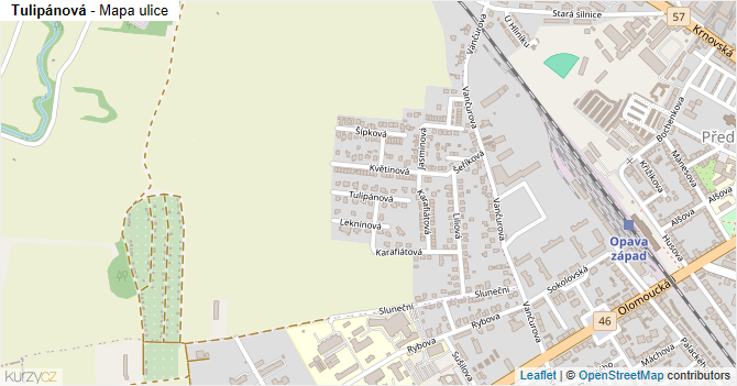 Tulipánová - mapa ulice