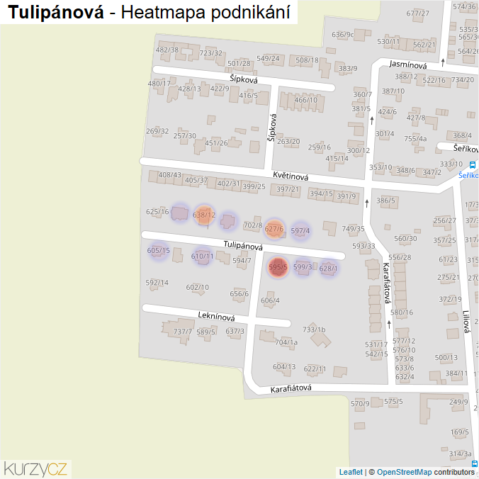 Mapa Tulipánová - Firmy v ulici.