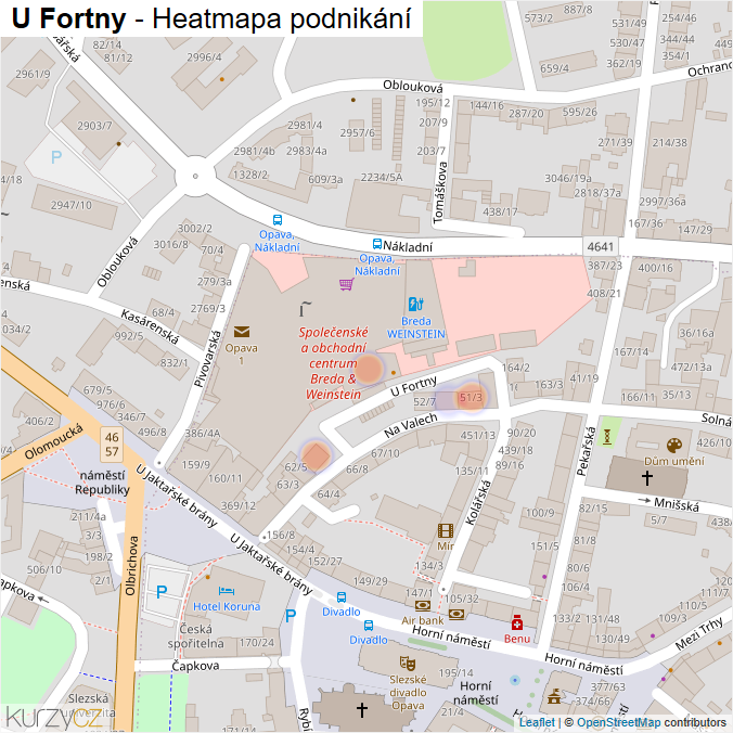 Mapa U Fortny - Firmy v ulici.