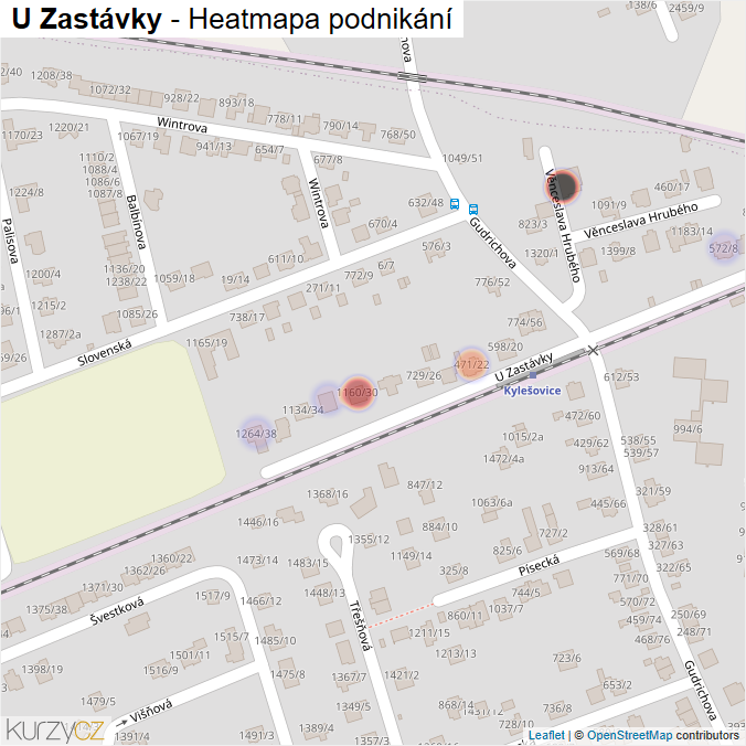 Mapa U Zastávky - Firmy v ulici.