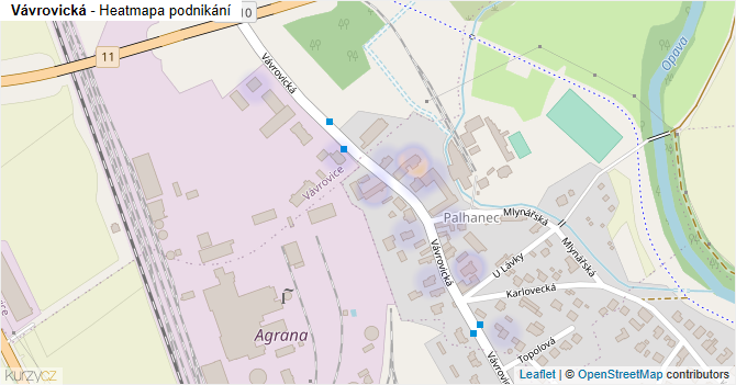 Vávrovická - mapa podnikání